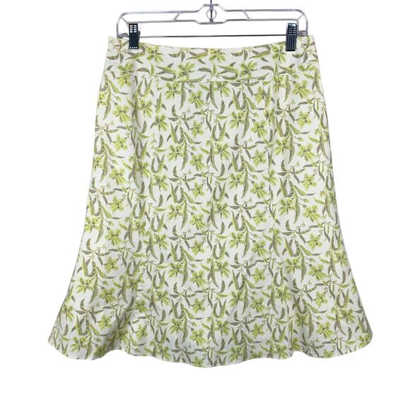 Gap Skirt Stretch A-line Flared Cream Green Floral Midi Women's 8 Modest Spring - Picture 1 of 5